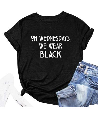 Womens Funny Letter Print 'On Wednesday We Wear Black' Tee Shirt - Black, Medium - Buy Online on GoSupps.com