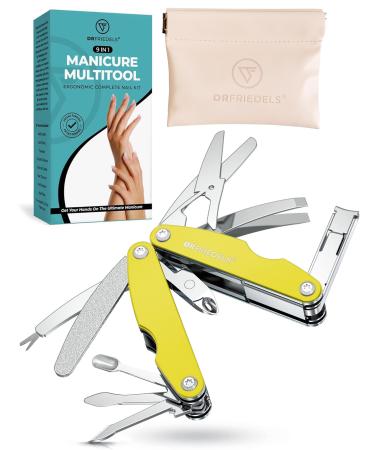 Manicure and Pedicure Kit - 9 in 1 Professional Manicure Set for Women & Men with Cuticle Trimmer Cuticle Remover Cuticle Pusher - Nail Techs & Nail Lovers Manicure Set Professional by DrFriedels Illuminating Yellow