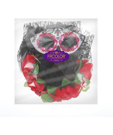 FRCOLOR Mexican Rose Floral Crown Veil with Mask Women Costume for Halloween Party - Buy Online on GoSupps.com