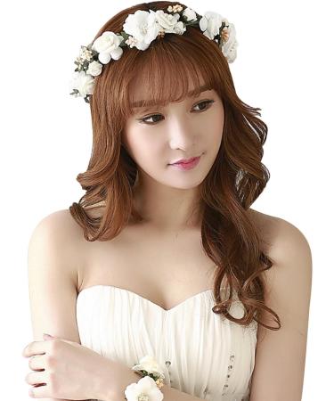 Ysxy Women's Floral Crown - Handmade Flower Garland Halo for Brides & Festivals - Beige Hair Accessory - Buy Online on GoSupps.com