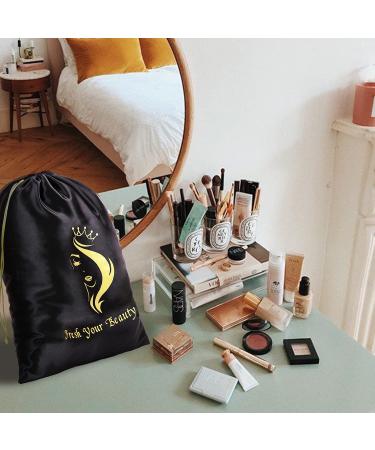 Satin Hair Packaging Bags - 6PCS Black | Soft Silk Satin Pouches with Drawstring for Bundles, Wigs & Hair Tools - Home and Salon Use - Buy Online on GoSupps.com