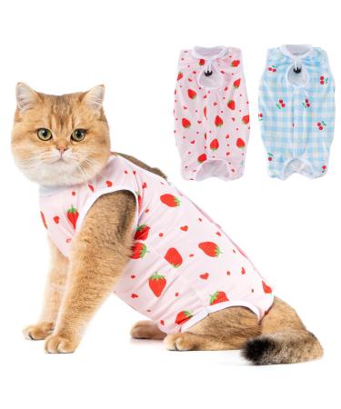 Avont 2 pieces Katzenbody after op recovery suit clothing modal recovery castration Spay weaning leak protection suit for cat abdominal wounds or skin diseases-M cherry/strawberry medium/strawberry - Buy Online on GoSupps.com
