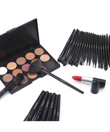 Yuwaku 32pcs Professional Makeup Brush Set - Kabuki Brushes for Face, Eyes, Shadow, Eyeliner, Foundation, Blush, Lip - Black - Buy Online on GoSupps.com