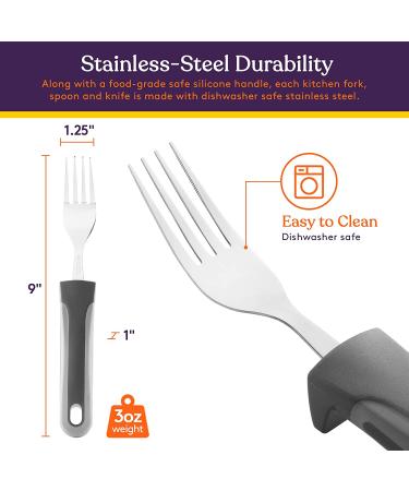 Special Supplies Adaptive Utensils (4-Piece Kitchen Set) Wide  Weighted  Non-Slip Handles for Hand Tremors  Arthritis  Parkinsons or Elderly Use  Stainless Steel Knife  Fork  Spoons (Gray Striped) - Buy Online on GoSupps.com