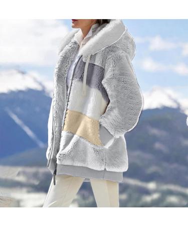 Buy Hanxiulin Women's Fleece Plush Winter Jacket - Warm Fluffy Zippered Coat Windproof 4XL Gray | International Shipping Available - Buy Online on GoSupps.com