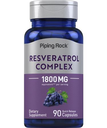 Piping Rock Resveratrol Complex 1800 mg | 90 Capsules | Ultra Potent | Non-GMO Gluten Free Supplement 90 Count (Pack of 1)