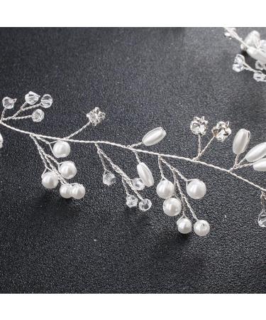 Bride Hair Headband Wedding Hair Vine Pearl Bride Hair Piece Crystal Bridal Hair Accessories for Prom Festival Women and Girls - Buy Online on GoSupps.com