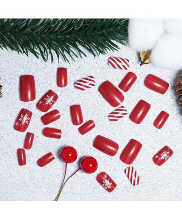 Christmas Press on Nails Red Fake Nails with Snowflake Designs Press on Nails Full Cover False Nail Artificial Finger Nails for Women Girls - Buy Online on GoSupps.com