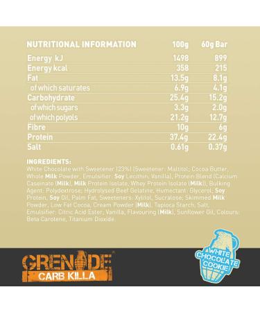 Grenade Carb Killa White Chocolate Cookie Bar 720g (12x60g) - High Protein, Low Carb - Buy Online on GoSupps.com