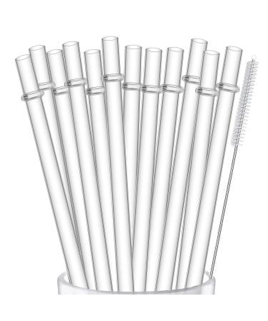 ALINK 12-Pack Reusable Hard Plastic Clear Straws, 10.5 inch Tumbler Straws with Cleaning Brush 10.5 Inch (Pack of 12)