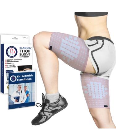 Doctor Developed Thigh Compression Sleeve for Women and Men Breathable Leg Wraps Medical Hamstring Compression Sleeve Groin Brace Hamstring Brace Support with Handbook (Large Pink 1 Pair)
