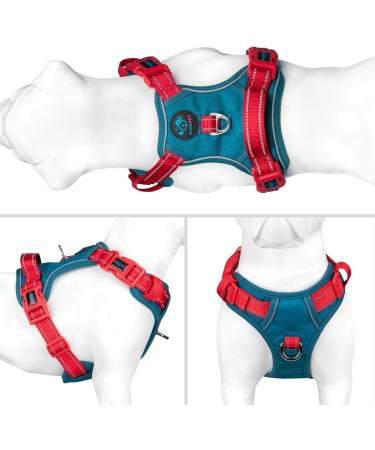 Phoepet No Pull Dog Harness - Reflective Vest with Soft Handle for Small Medium & Large Dogs | Blue-Green & Red - Size L - Buy Online on GoSupps.com