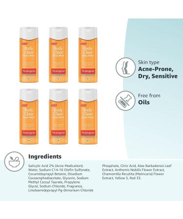 Neutrogena Body Clear Acne Body Wash with Salicylic Acid, 8.5 fl. oz (Pack of 6) - Acne Medicine for Acne-Prone Skin - Buy Online on GoSupps.com