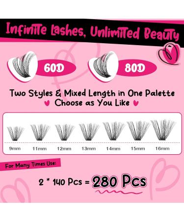 PRO DIY Eyelash Extension Kit - 280 PCs Individual Eyelashes Beginner-friendly Applicator & Brush | 9-16 MIX 60D+80D-D - Buy Online on GoSupps.com