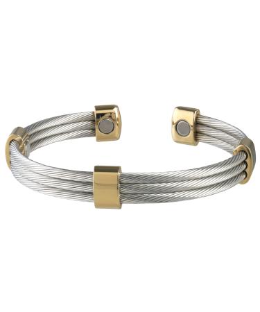 Sabona Trio Cable Magnetic Wristband, Stainless/Gold Magnetic Bracelet, X-Large, 7.5 X-Large Silver/Gold