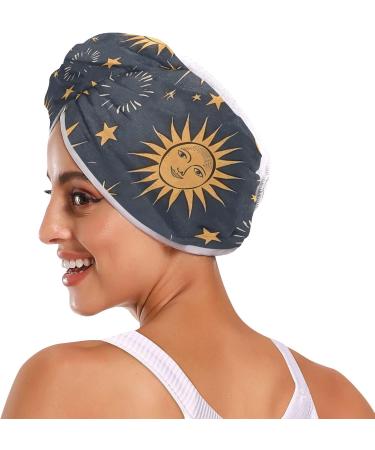 Sun Moon and Stars Hair Towel 2 Pack | Super Absorbent Quick Dry Hair Turbans for Women & Girls - Buy Online on GoSupps.com