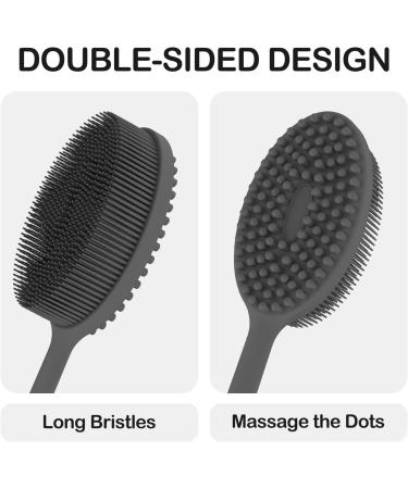 MateeyLife Silicone Body Scrubber with Handle | Exfoliating Shower Brush & Gentle Back Scrubber for a Refreshing Bath Experience - Gray - Buy Online on GoSupps.com