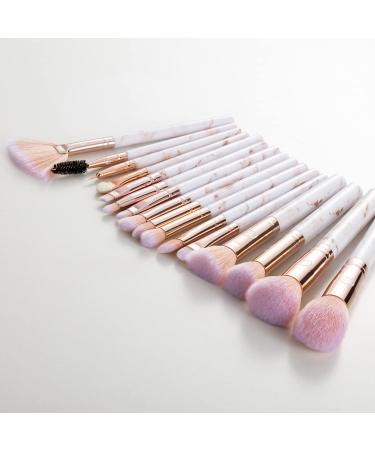 16PCs Premium Marble Makeup Brush Set - Synthetic Face Eye Lip Kits for Foundation, Powder, Eyeshadow - Pink - Buy Online on GoSupps.com