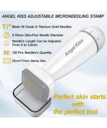 Angel Kiss Microneedling Stamp - 120 Titanium Needles - 0-2.0mm Adjustable Derma Roller Stamp - Professional Microneedle Skin Pen Dermastamps for Beard Scalp Hair Growth Body Face Skin Renew - Buy Online on GoSupps.com