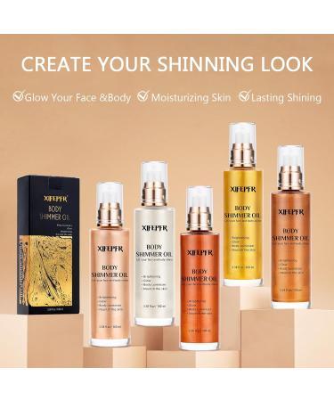 Rose Gold Body Shimmer Oil - Long Lasting Illuminator & Highlighter with Brush | Moisturizing Glitter Oil 3.38 Fl Oz - Buy Online on GoSupps.com
