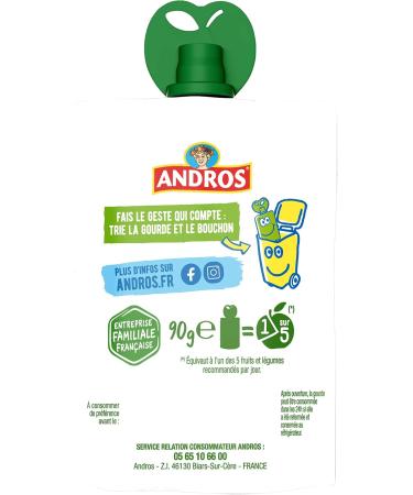  ANDROS ANDROS - Fruit Compote - Recyclable Pouch - Reduced Fat - Apple + Apple/Banana + Apple/Strawberry + Apple/Vanilla Flavors - Ideal for Children's and Babies' Snacks - Pack of 20 - Buy Online on GoSupps.com