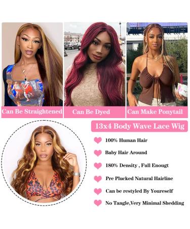 4/27 Brown Honey Blonde Ombre Lace Front Wig | Body Wave Human Hair | Pre Plucked | 13x4 HD Transparent Lace Frontal | 150% Density | 24 Inch - Buy Online on GoSupps.com