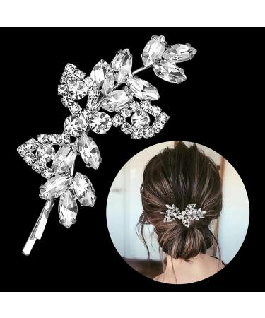 Diamante Hair Clips for Women Silver Hair Clips Bridal Hair Clip Leaf Wedding Hairpin Girls Hair Barrettes Wedding Hair Clips Valentine's Day Birthday Gifts - Buy Online on GoSupps.com