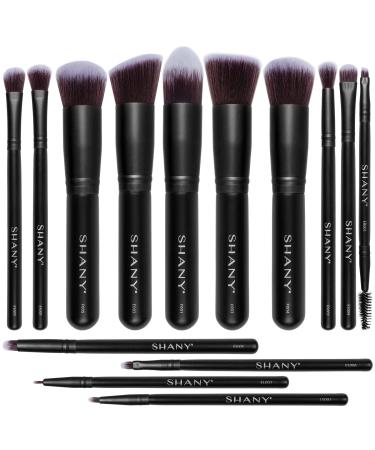 SHANY Makeup Brushes - Black Bombshell - 14-Piece Brush Set Foundation Powder Concealers Eye Shadows Makeup brushes - Complete Kabuki Makeup Brush Set in Black - 14 PCS