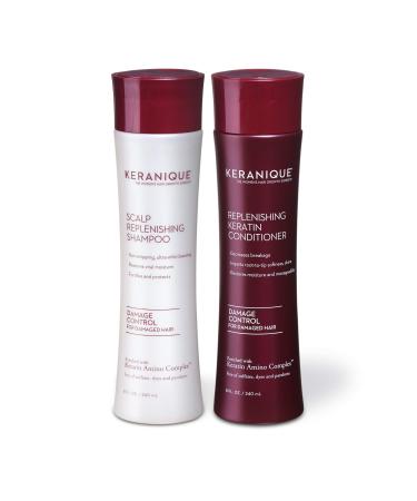 Keranique Damaged Hair Shampoo and Conditioner Set for Hair Repair and Growth with Biotin and Keratin Amino Complex sulfate / parabens free, 8 fl oz Damage Control