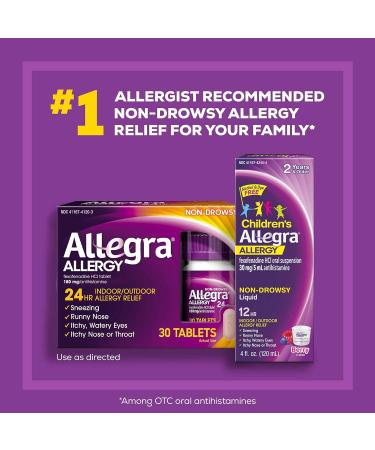 Allegra Adult 24HR Non-Drowsy Antihistamine 30 Tablets - Fast-acting Allergy Relief - 180mg, 30 Count - Buy Online on GoSupps.com