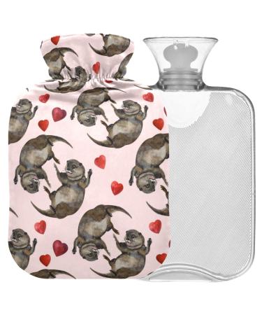 Naanle heart Otter hot water bottle with reference transparent bag hot water bottle 2l large hot hot water bottle for bed handfoot heat pain relief heat and cold therapy
