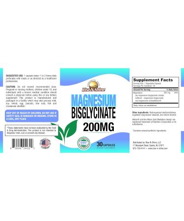 Rise-N-Shine - Magnesium Bisglycinate 200 mg - Joint & Muscle Support - Supplement to Support Energy Digestion and Bones - Magnesium for Sleep Support and Rest (30 Capsules) - Buy Online on GoSupps.com