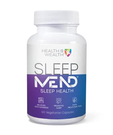 Health IS Wealth SleepMEND Natural Organic Herbal Sleep Aid - Melatonin Free with Passionflower Valerian and Chamomile (60 veg caps)