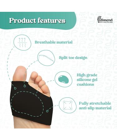 Pedimend Gel Metatarsal Pads for Men and Women - Ball of Foot Cushion for Pain Relief - Fabric Soft Socks - Black, Large (UK 6-11) - Buy Online on GoSupps.com