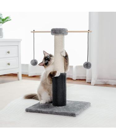PEQULTI Cat Scratching Post with Sisal Rope, Brush, and Pompom - Grey - Buy Online on GoSupps.com