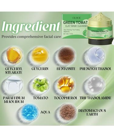 Henjunu Green Tomato Clay Mask Korean Face Mask Facial Clay Mask for Cleansing Pores and Reducing Acne and Blackheads 100g - Buy Online on GoSupps.com