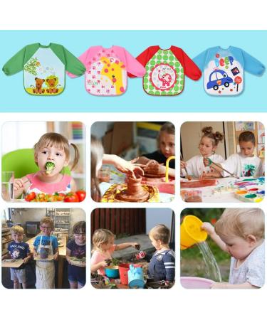 Vicloon Baby Waterproof Sleeved Bibs 4 Pcs - Unisex Feeding Apron for Infant & Toddler 6 Months to 3 Years - Blue/Green/Red/Pink - Buy Online on GoSupps.com