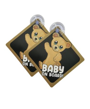 Litltle Ducklings 2 pcs Baby on Board Car Warning Baby on Board Sticker Sign for Car Warning with Suction Cups (Teddy Bear)