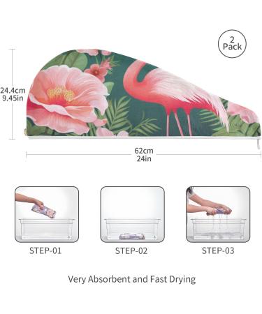 Tropical Flowers Flamingo Hair Towel 2 Pack Super Absorbent Quick Dry Hair Turbans for Women & Girls - Buy Online on GoSupps.com