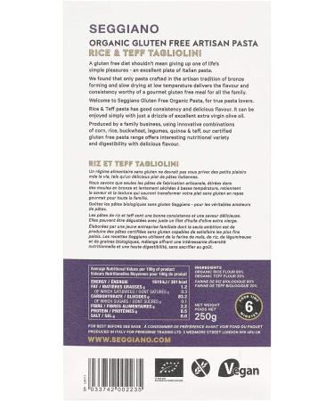 Seggiano Organic Rice & Teff Tagliolini 250g - Certified Gluten Free Vegan Vegetarian GMO Free - High in Protein & High in Fibre - Bronze Drawn & Slow Dried - Buy Online on GoSupps.com