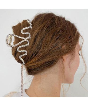 Glitter Tassel Metal Hair Claw Clips - Set of 2 Large Snake Rhinestone Hair Jaw Clips for Women and Girls - Buy Online on GoSupps.com