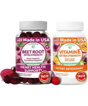 Lunakai Beet Root and Vitamin E with C Gummies Bundle Antioxidant and Wellness Support