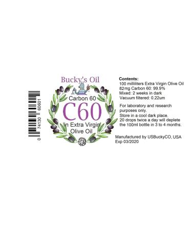 C60 Olive Oil - 100ml Bottle | 82mg Carbon 60 | 99.9% Lipofullerene in Extra Virgin Olive Oil - Buy Online on GoSupps.com