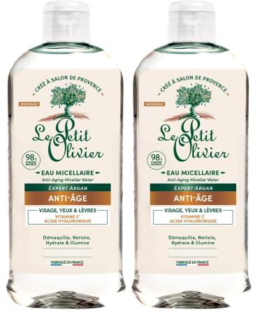 LE PETIT OLIVIER - Eau Micellaire Anti- ge - Vitamine C & Acide Hyaluronique - D maquille Nettoie Hydrate & Illumine - Tous Types de Peaux - 98% D'Origine Naturelle - Fabriqu en France - 400ml 400 ml (Lot de 2)