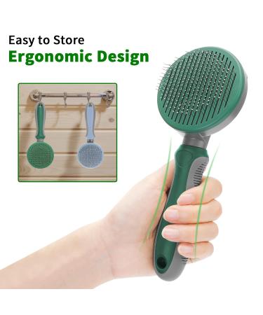 Self-Cleaning Cat & Dog Brush - Long & Short Hair Pet Grooming Tool for Easy Fur Removal | Green - Buy Online on GoSupps.com