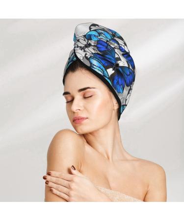Blue & White Butterflies Microfiber Hair Towel - Soft Super Absorbent & Quick Dry Wrap for Women | Ideal for Long Curly & Thick Hair - Buy Online on GoSupps.com
