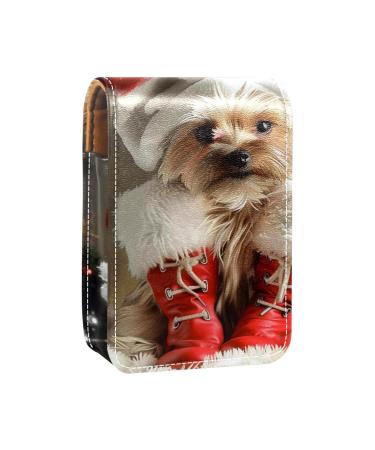 Lipstick Case Leather Lip Gloss Lipstick Organizer with Mirror Mini Lipstick Holder Bag Christmas Shihtzu Dog O192q8nocb