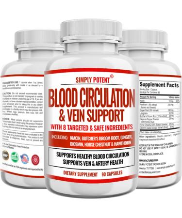 Blood Circulation & Vein Support Supplement, 90 Caps, Helps with Spider and Varicose Veins, Supports Vessels, Leg and Heart Health with Niacin, Ginger, Cayenne Pepper