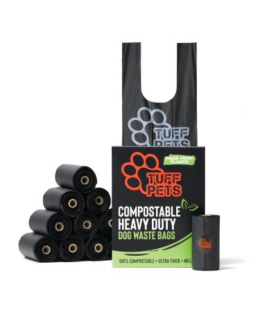 Tuff Pets Compostable Dog Poop Bags on Rolls | 50% Thicker Plant-Based Biodegradable Dog Poo Bags with Tie Handles | Certified Home Compostable | 12 Rolls - Buy Online on GoSupps.com