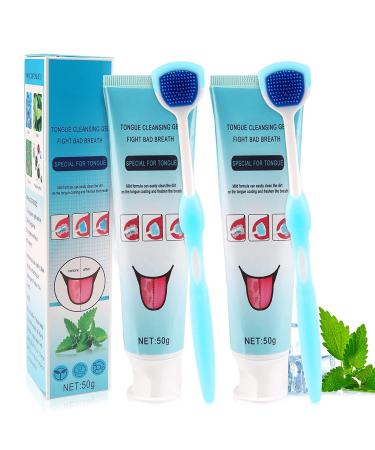 Tongue Cleaner Set Tongue Coating Cleaning Gel and Brush Oral Care Removes Oral Odor Fresh Breath Tongue Coating Cleaning Bad Breath Treatment for Adults (2 Set)
